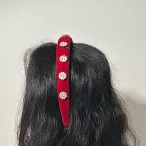 Red Velvet Headband with Rhinestone Accents